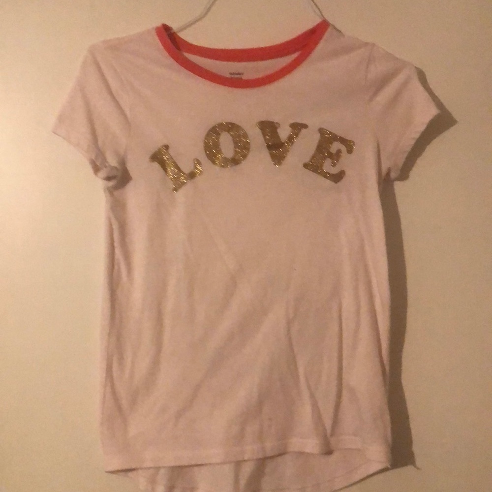 Old Navy Girls’s Peach/Gold Metallic Love Shirt
